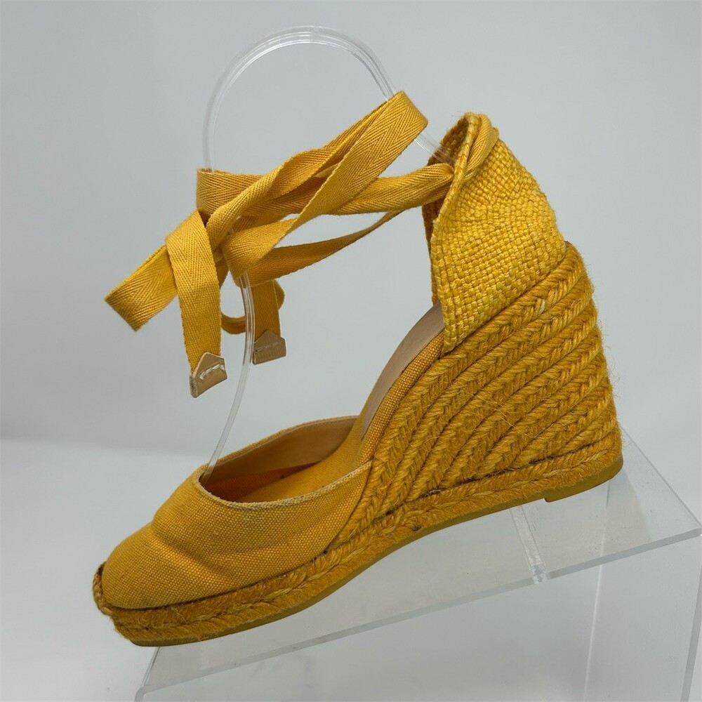 Castañer Womens Mustard Yellow Espadrille Wedge Heels Lace-Up Ankle Wrap Size 37 - Picture 3 of 13